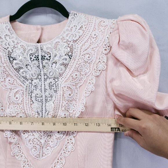 Vintage 80s Scott McClintock Pink Lace Sequin Skirt Suit Dress 4 Peplum Formal - Picture 2 of 16